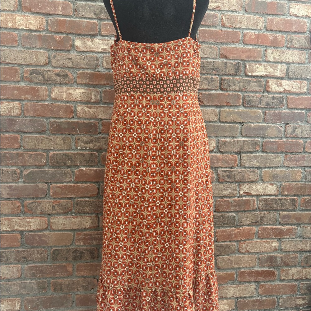 LOFT Terracotta Patterned boho chic, spaghetti strap summer Maxi Dress - Picture 3 of 8
